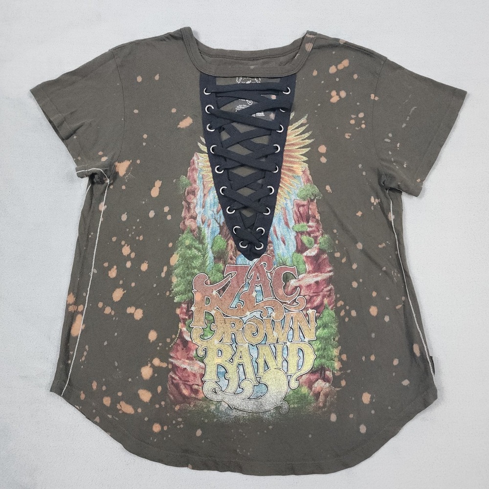 Zac Brown Band Shirt Womens M Trunk LTD Lace Up Boyfriend Distressed Graphic